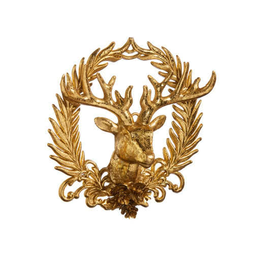 Deer With Wreath Emblem Ornament - 6"