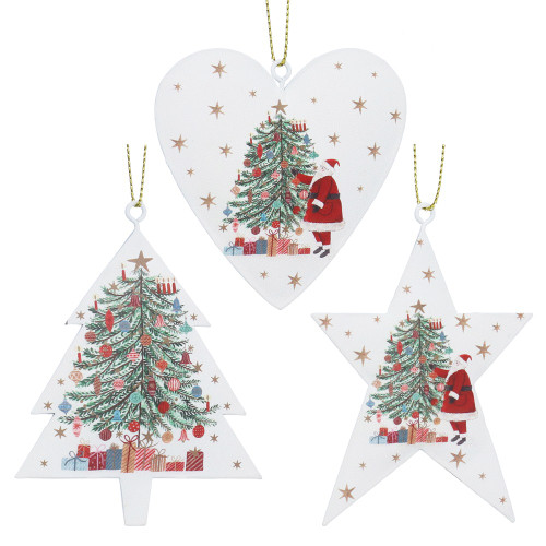Nostalgia Santa Tin Heart Christmas Tree Decoration