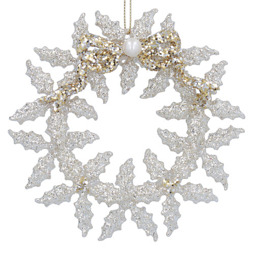 Pale Gold Acrylic Holly Wreath Christmas Tree Decoration