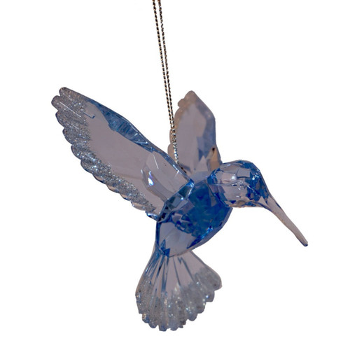 Blue Glitter Hummingbird Christmas Tree Decoration - 3.5"