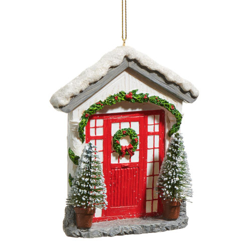 Red Door with Side Lights Christmas Tree Decoration - 4.5"