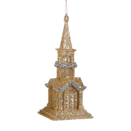Champagne Church Christmas Tree Decoration - 5.75"
