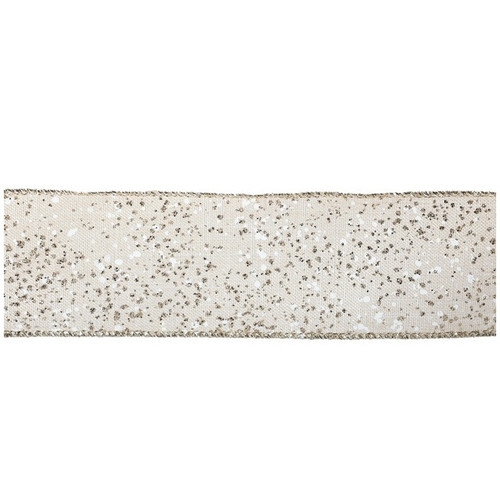 White and Gold Double Wired Natural Speckles Christmas Ribbon - 2.5" x 10yds
