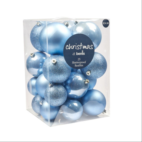 Bents Shatterproof Baubles Sky Blue - 12cm Pack of 25