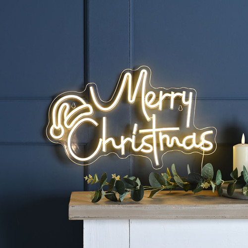 Festive Neon Merry Christmas Sign Green - 43cm