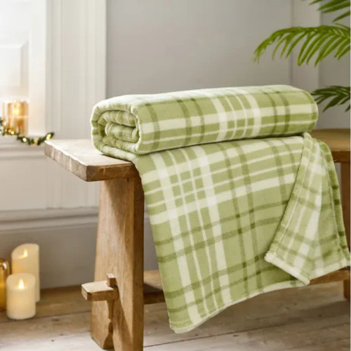 Snuggle Touch Throw Green Check 140 x 180 cm