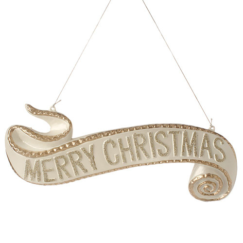 Merry Christmas Scroll Sign - 15 Inches, Pearl
