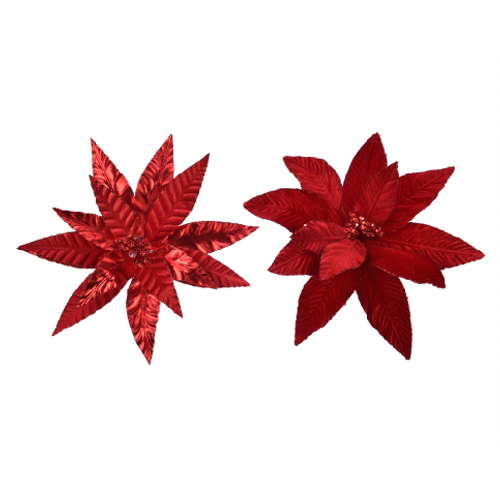 Christmas Red Poinsettia on Clip Glitter Velvet Flower Heart