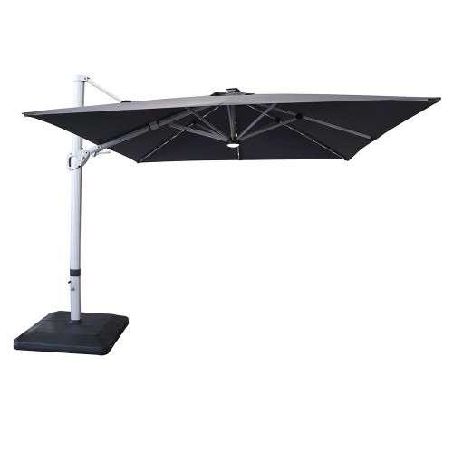 Hartman Grey Caribbean Round Cantilever Parasol with lights and base