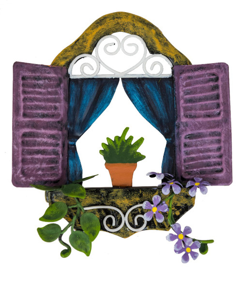 Fairy Window - Purple Shutters & Flower Pot