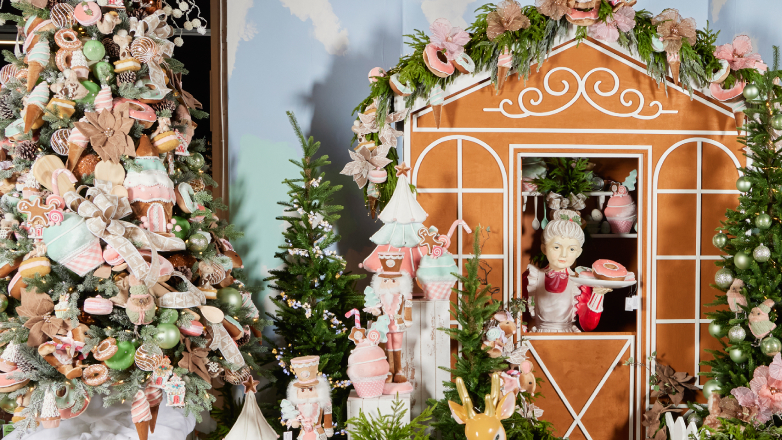 Gingerbread Grove: spiced cookie tones and icing whites