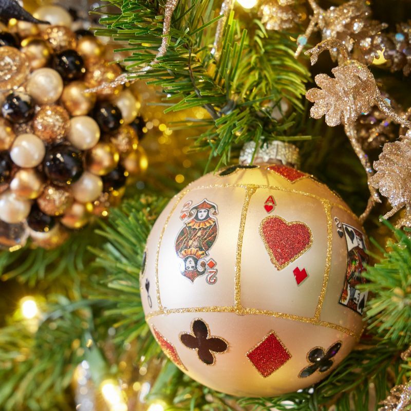 Playing card bauble with gold glitter details