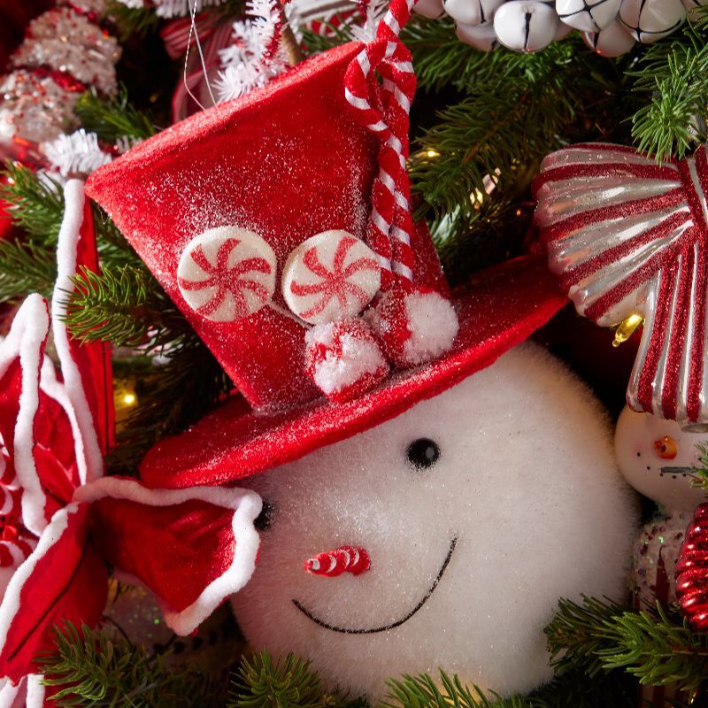 Smiling snowman face with peppermint hat