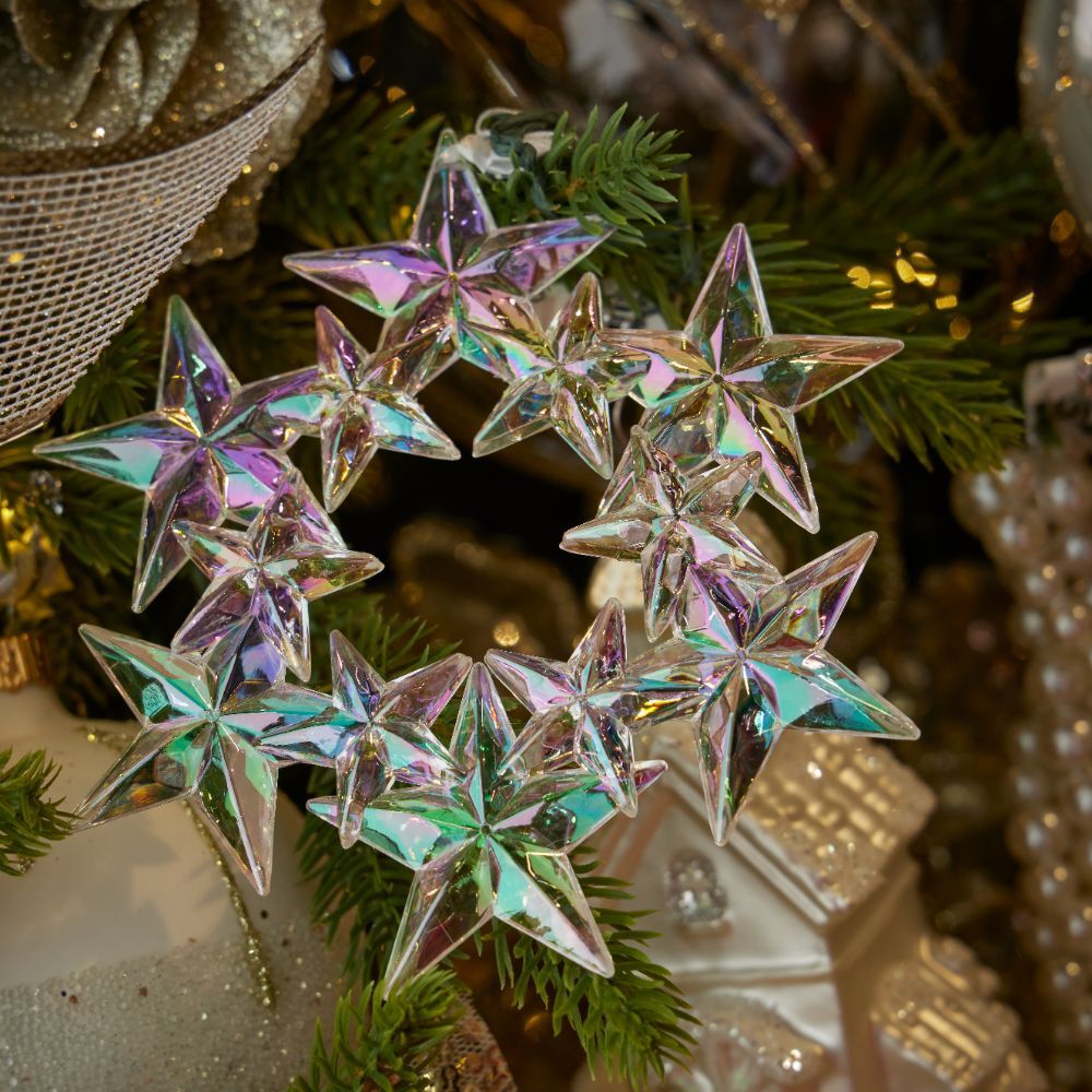 Iridescent glass star cluster ornament