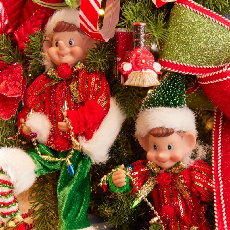 Sequinned elves with candy lights and ribbons