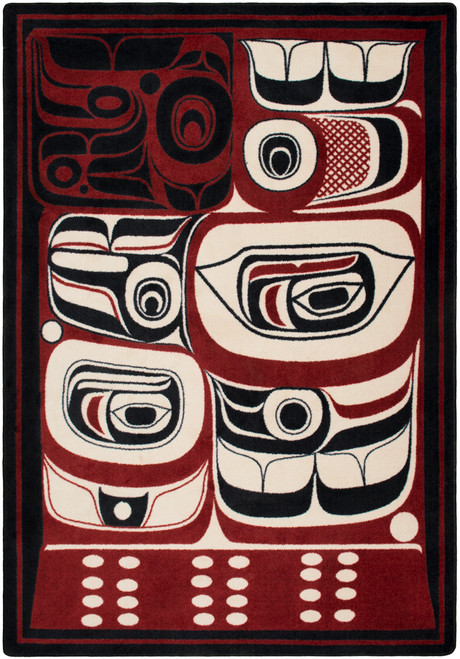 American Dakota Rande Cook Red N’ Black rectangular rug with bold cream, red and black artwork and dotted bands
