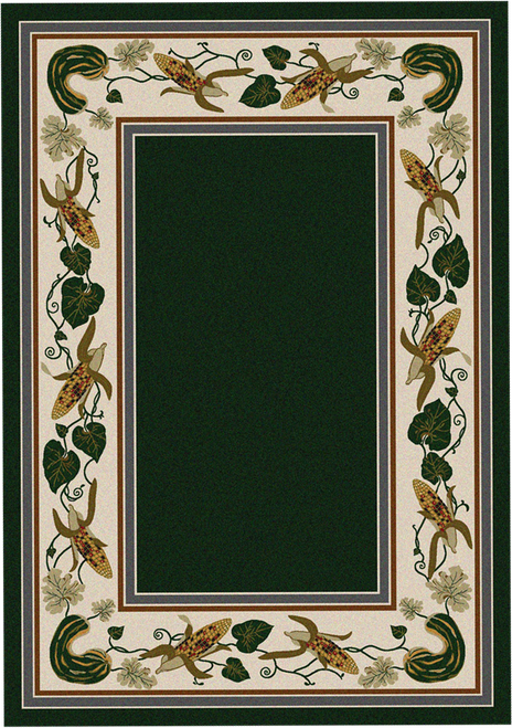 American Dakota Three Sisters Emerald rug with a deep green center and cream botanical crop border