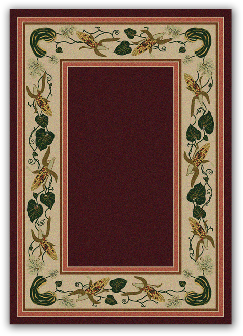 American Dakota Three Sisters Garnet rug with a burgundy center and cream botanical border