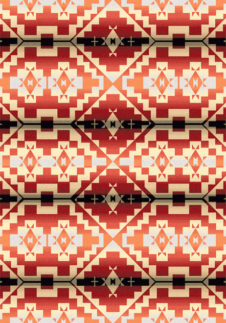 American Dakota Life Path Fire rug with repeating red, orange and cream stepped diamonds and dark bands