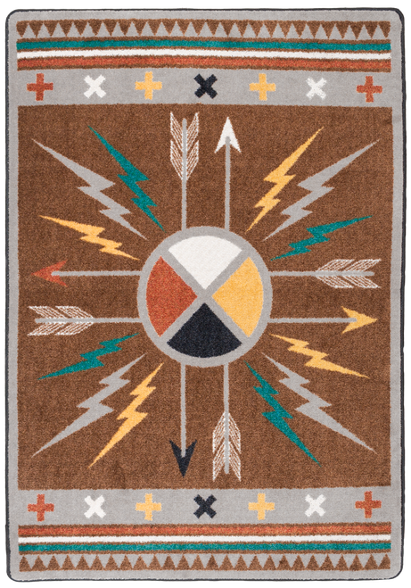 American Dakota Sacha Knight Muroc Vintage rug with a quartered circular center and gold, teal and cream rays