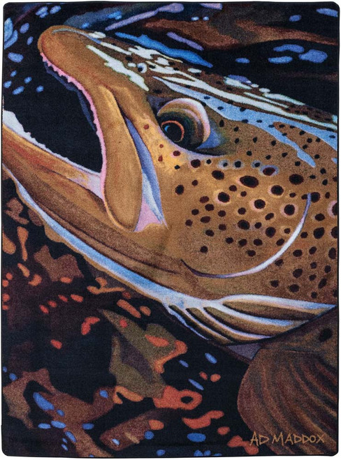 American Dakota AD Maddox Rise Paint rug with a close-up spotted trout rising through dark blue water