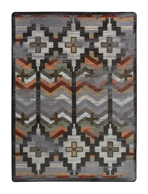 American Dakota Shake Your Shawl Distressed Harvest rug with faded gray-and-cream diamonds, dark outlines and muted orange accents