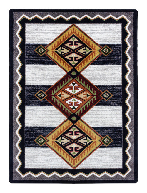 American Dakota Lineage Black and White rug with gold and rust diamond medallions over broad black-and-white bands
