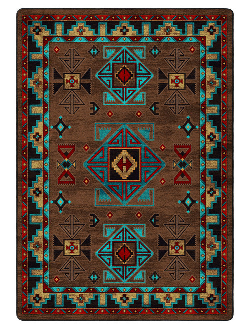 American Dakota Desert Diamond Southwest rug with turquoise-outlined diamonds, gold and rust accents and a warm brown field