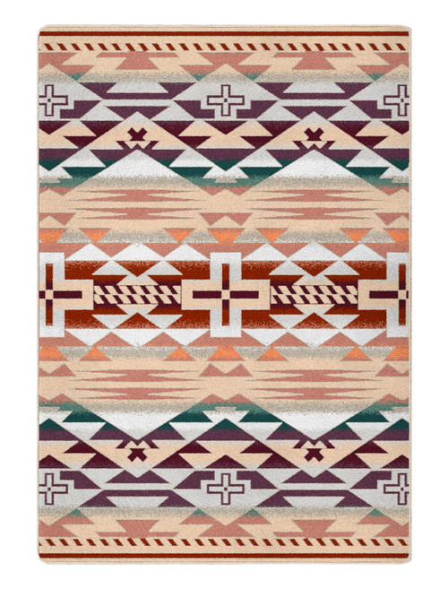 American Dakota Rustic Cross Clay rug with cream, clay-pink and muted turquoise geometry accented by dark plum and rust