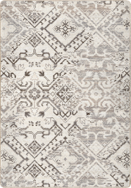 American Dakota Kilim Neutral Blend rug with faded gray diamonds and stepped geometric motifs across a cream field
