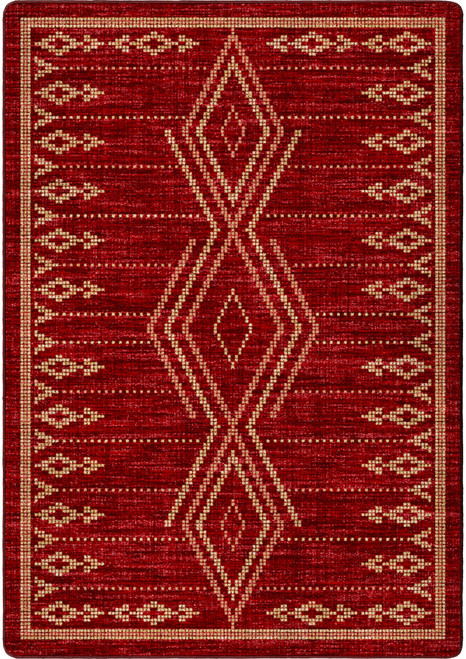 American Dakota Stillwater Jewel rug with fine elongated diamond outlines and small geometric borders across a deep red field