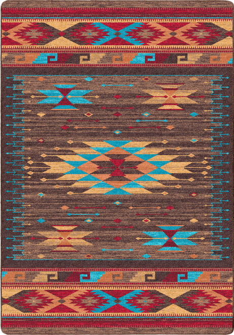 American Dakota Espuela Turquoise rug with a turquoise-and-gold central diamond, dark stripes and warm red geometric end bands