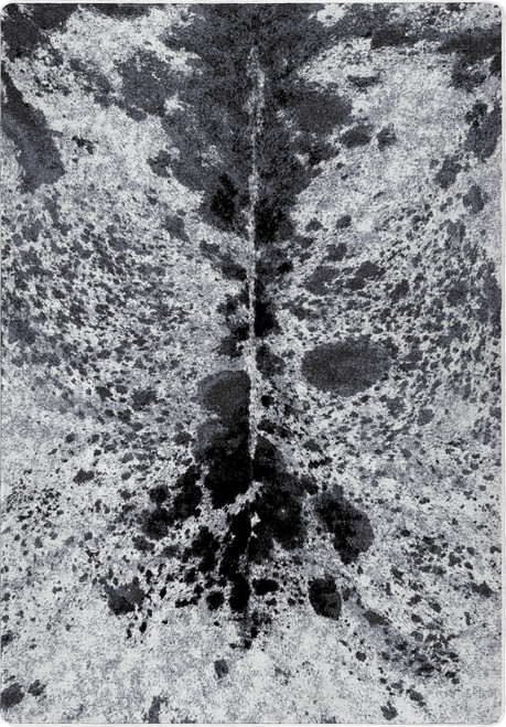 American Dakota Pioneer Longhorn Black and White rug with irregular black-and-gray brindle-style markings and fine pale speckling