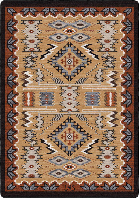 American Dakota My Magnificent Blessing Russet rug by Willow Kipp with gold diamond centers, cream geometry and rust framing
