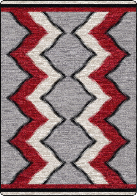 American Dakota Rancho Cedar rug with broad red, cream and gray repeating chevrons and fine horizontal texture