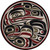 Round American Dakota Rande Cook Raven Onyx rug with sweeping black, cream, red and muted olive artwork