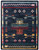 American Dakota Shoot Me Straight Gray rug with colorful arrows, outlined crosses and checks on a blue-gray ground