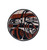 American Dakota Mike Dangeli Northern Stripes Red and Black round rug with overlapping curved forms and striped graphic divisions