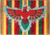 American Dakota Thunderbird Stripe rug with a large red bird, turquoise-green wing details and colorful vertical stripes