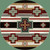 American Dakota Cross Roads Fuego round rug with large outlined crosses across cream, red and dark horizontal bands
