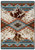 American Dakota Nova Cowhide Rancher rug with brown brindle-style patches and turquoise, rust and cream geometric bands