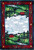 American Dakota Black Bear Creek Crackle rug with cabins, evergreens and wildlife around a pale center inside a deep red border