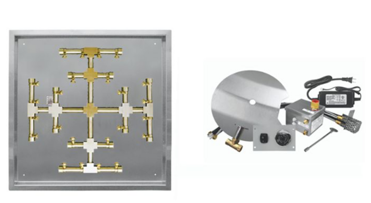 Firegear Pro Series Brass Snowflake Square Drop-in Burner System, AWS Ignition -  FPB-20SPSSF11AWS-N