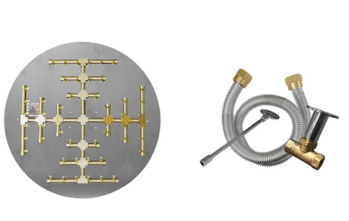 Firegear Brass Snowflake Round Flat Burner System, MT Ignition - FPB-26DPSSF18MT-N