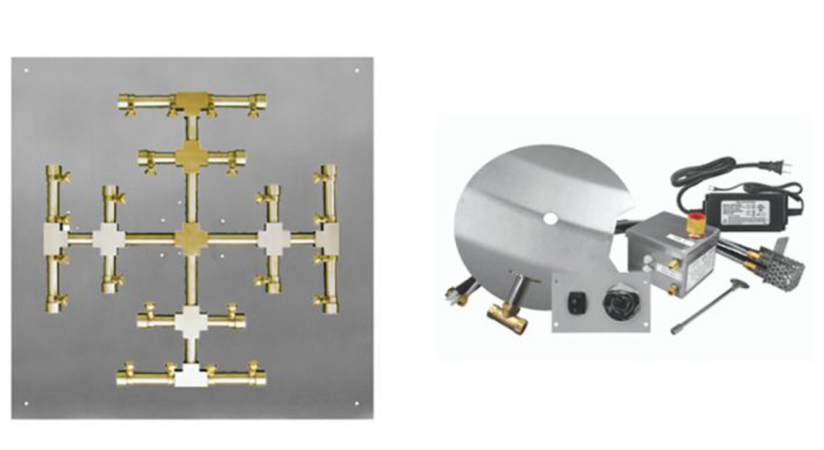 Firegear Pro Series Brass Snowflake Square Flat Burner System, AWS Ignition -  FPB-25SFPSSF18AWS-N