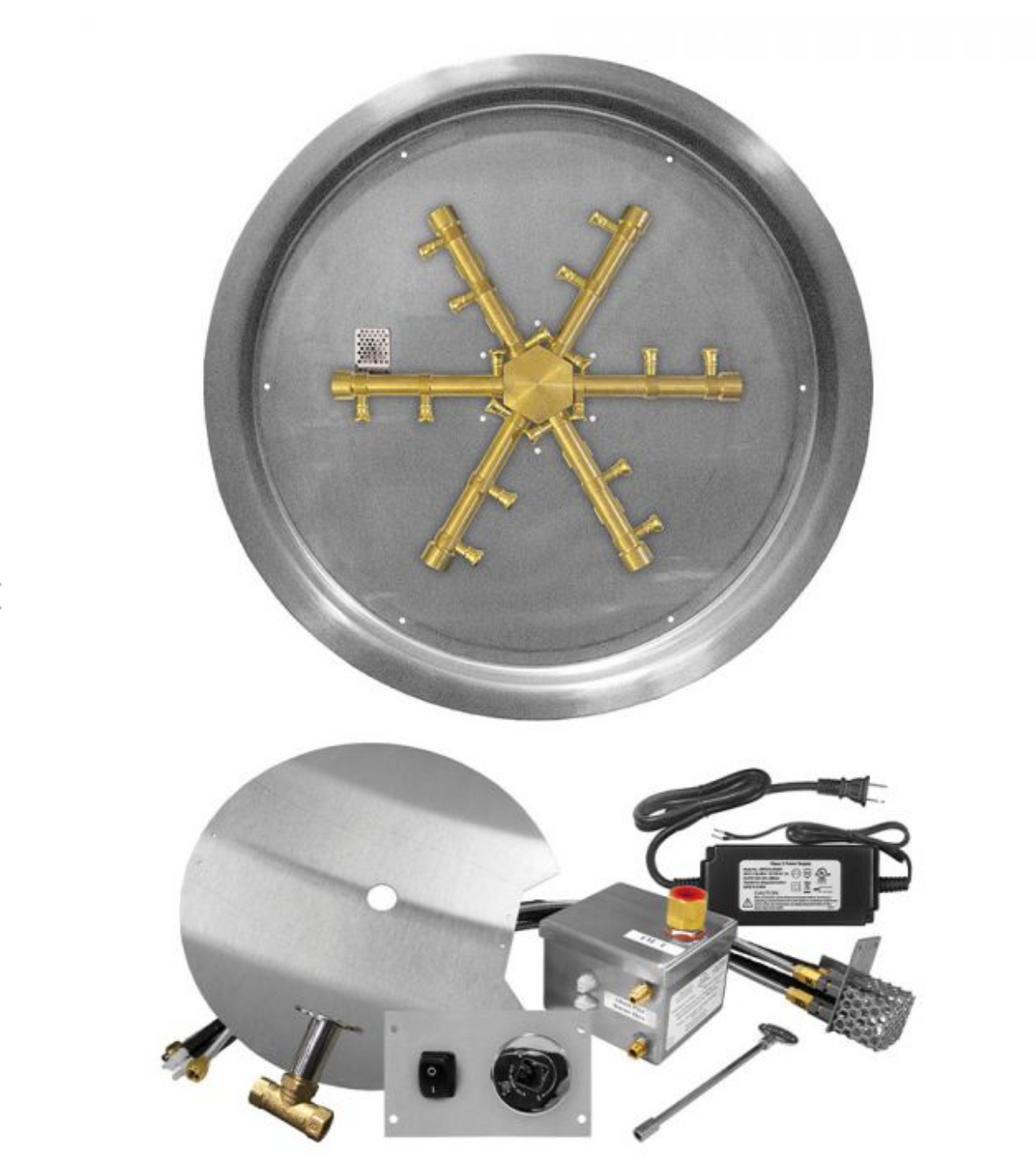 Firegear Pro Series Brass Snowflake Round Drop-in Burner System, AWS Ignition -  FPB-19RPSBR14AWS-N
