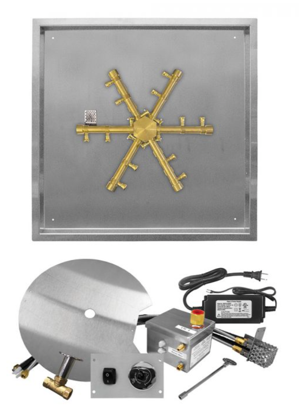 Firegear Pro Series Brass Snowflake Square Drop-in Burner System, AWS Ignition -  FPB-20SPSBR14AWS-N