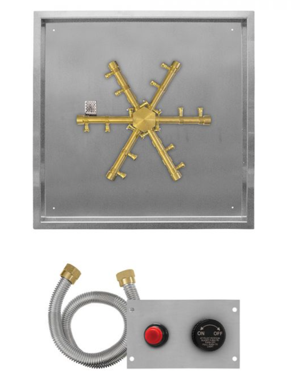 Firegear Pro Series Brass Snowflake Square Drop-In Burner System, TPSI Ignition - FPB-19RPSBR14TPSI-N