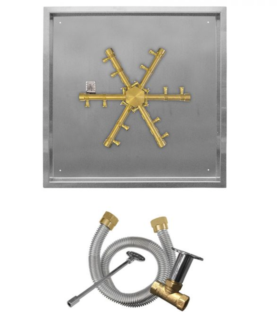 Firegear Pro Series Brass Snowflake Square Drop-in Burner System, MT Ignition - FPB-20SPSBR14MT-N
