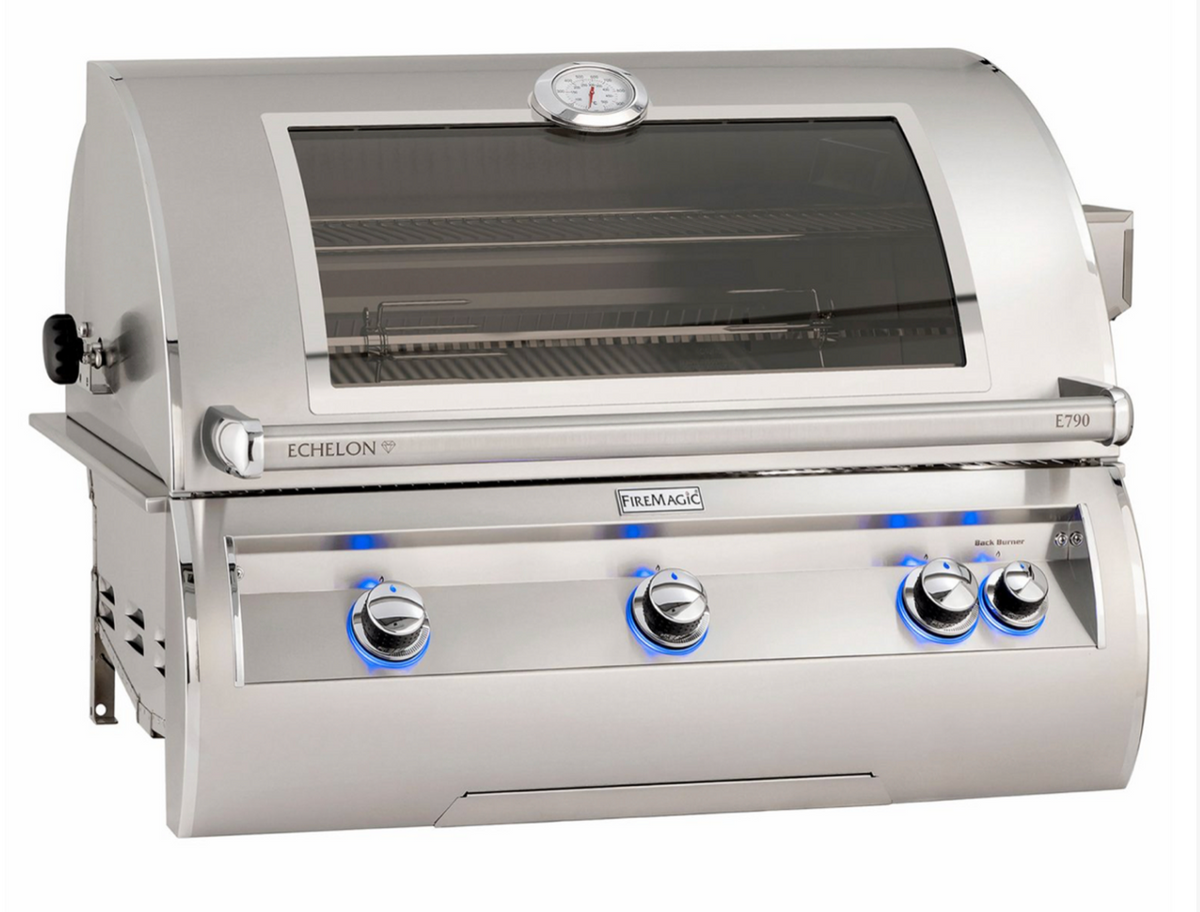 FireMagic Echelon Diamond 36" Built-In Gas Grill with Analog Thermometer, Left Infrared Burner, and Magic View Window, NG - E790I-8LAN-W